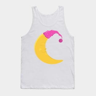 Sleeping Moon, Cute Moon, Yellow Moon, Nightcap Tank Top